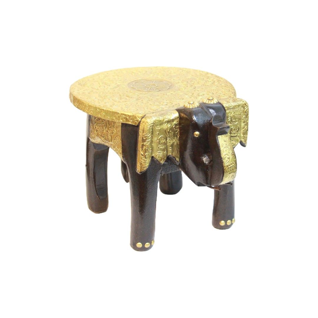 Elephant Shape Hand Carved Brass Wooden Coffee Table Size 6 inches